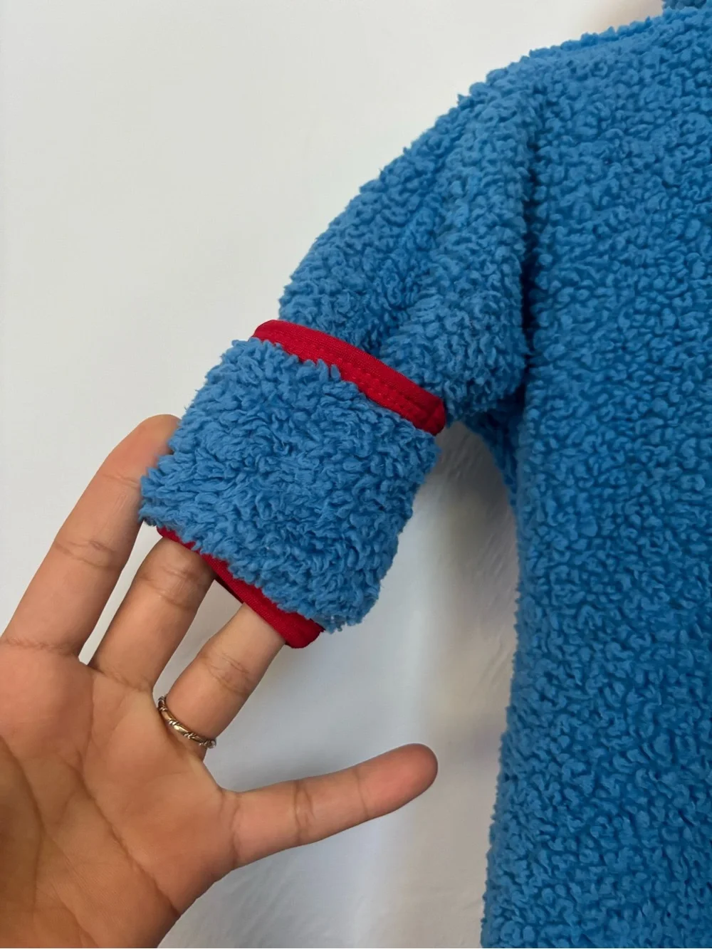 Patagonia Baby Fleece Bunting Size 3M Blue Red Hooded Footed
